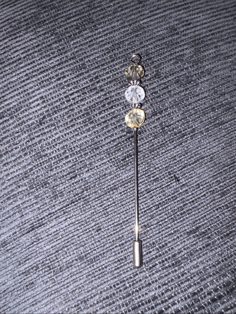 Vintage Silver Stick Pin with Yellow and Clear Crystal Accents